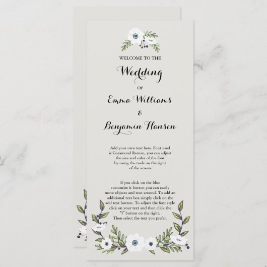 Programme de mariage des anémones peints par la ma (Devant / Derrière)