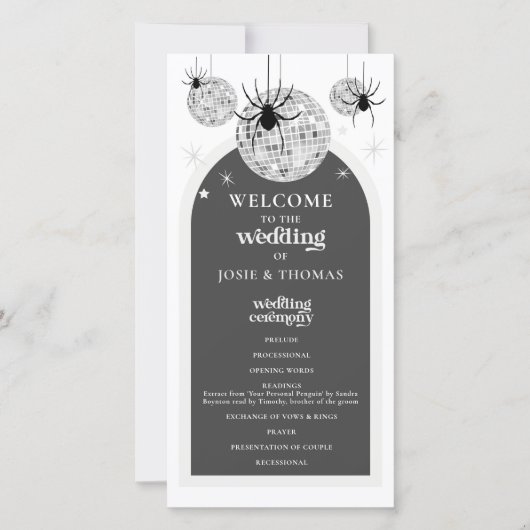 Programme de mariage des araignées de Disco Rétro (Devant)