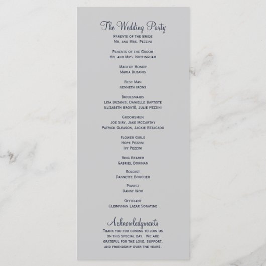 Programme de mariage des arbres d'hiver (Dos)