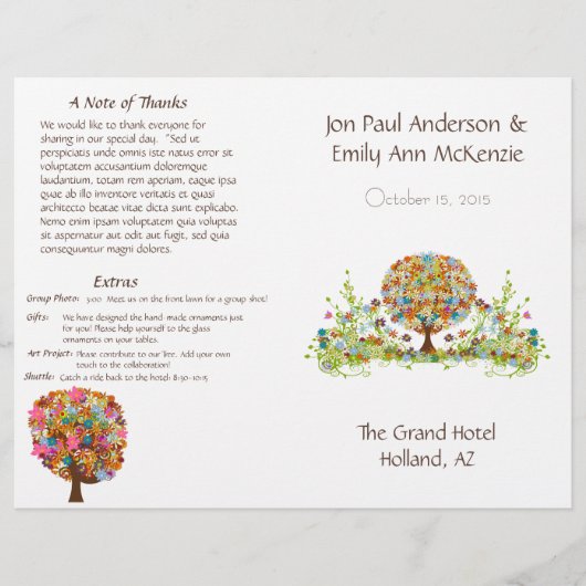 Programme de mariage des arbres fleuris (Devant)