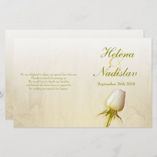 Programme de mariage des boutons de rose blanc (Devant / Derrière)