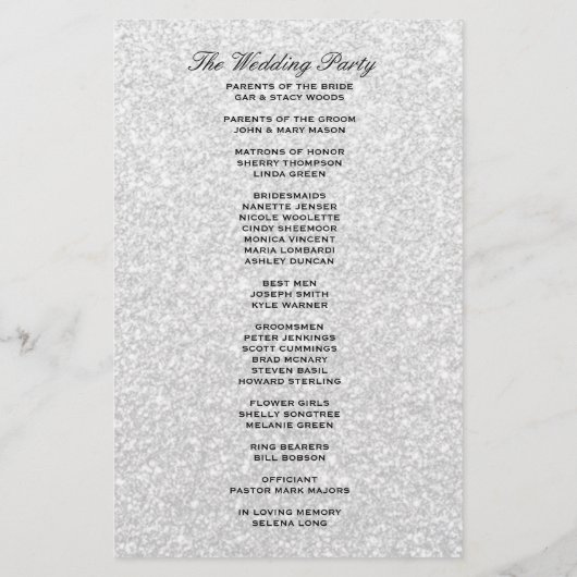 Programme de mariage des Coeurs d'argent (Dos)