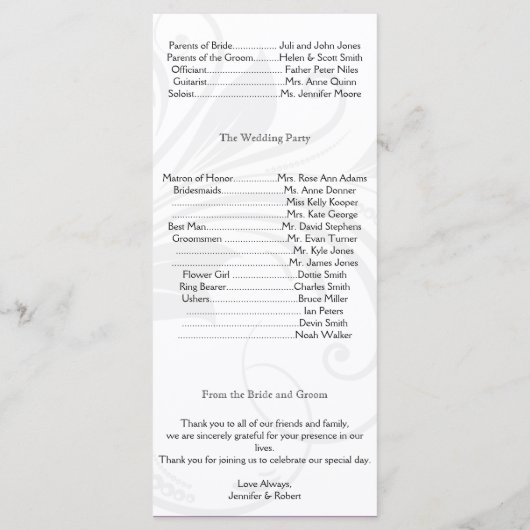 Programme de mariage des coeurs floraux d'argent e (Dos)