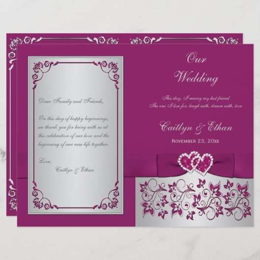 Programme de mariage des coeurs floraux pourpres e (Devant / Derrière)