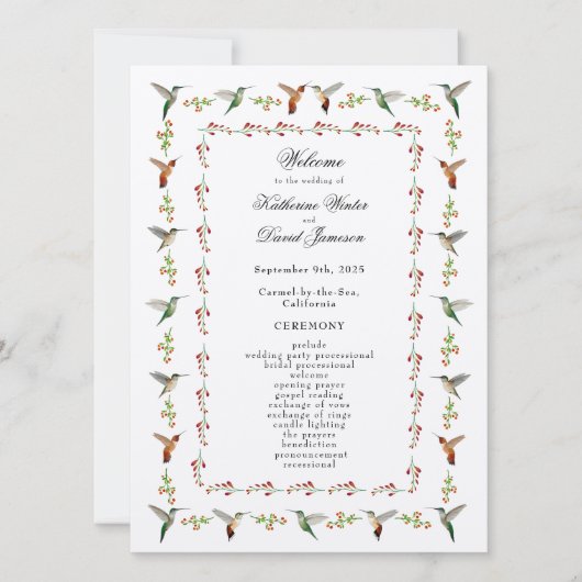 Programme de mariage des colibris (Devant)