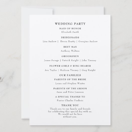 Programme de mariage des colibris (Dos)