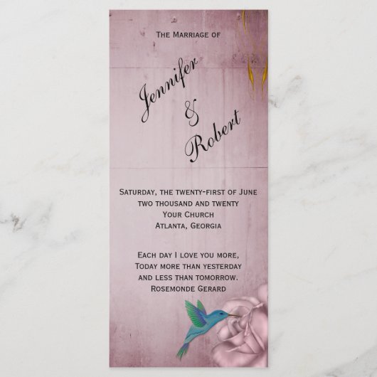 Programme de mariage des colibris roses (Devant)