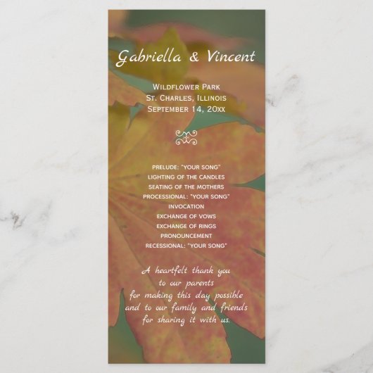 Programme de mariage des couleurs d'automne (Devant)