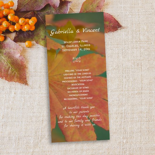 Programme de mariage des couleurs d'automne