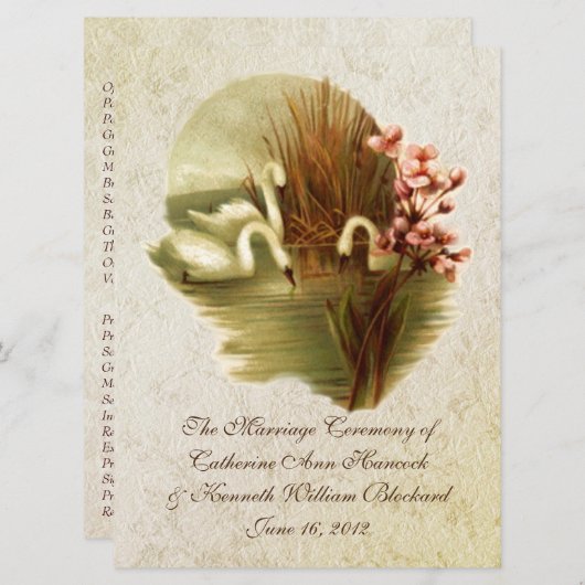 Programme de mariage des cygnes vintages (Devant / Derrière)