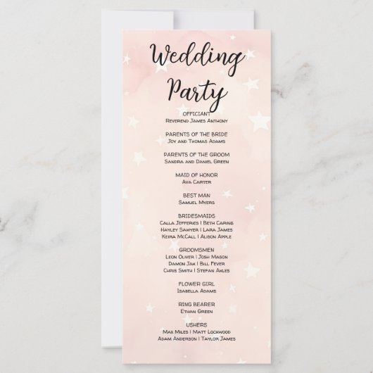 Programme de mariage des étoiles rose et blanc cla (Dos)