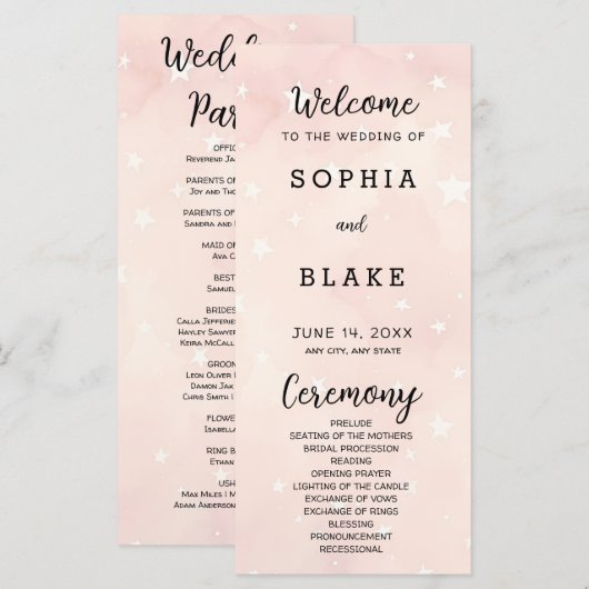 Programme de mariage des étoiles rose et blanc cla (Devant / Derrière)