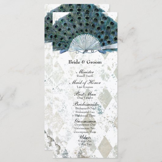 Programme de mariage des fans de Peacock Bleu vint (Devant / Derrière)