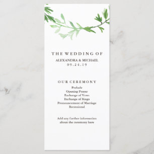 Programme de mariage des Feuilles botaniques verts
