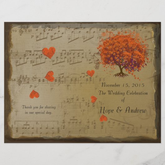 Programme de mariage des feuilles de coeur orange (Devant)