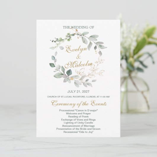 Programme de mariage des feuilles de couleur verte (Debout devant)