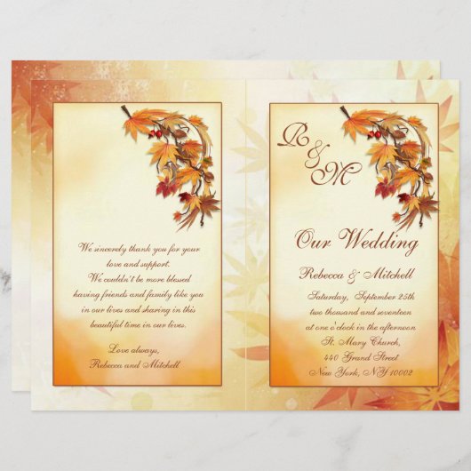 Programme de mariage des feuilles de l'automne, ro (Devant / Derrière)