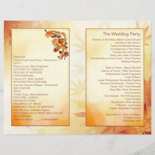 Programme de mariage des feuilles de l'automne, ro (Dos)