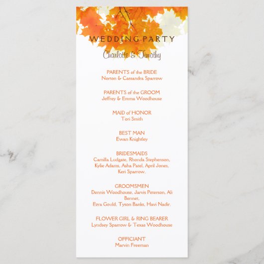 Programme de mariage des Feuilles de l'érable d'au (Dos)