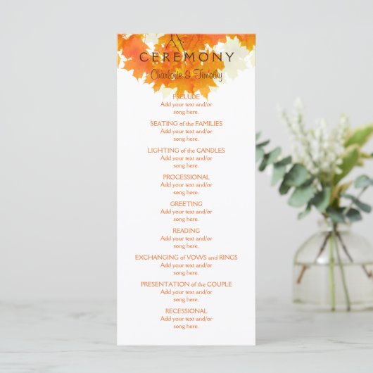 Programme de mariage des Feuilles de l'érable d'au (Debout devant)