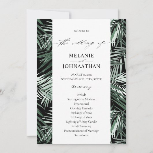 Programme de mariage des Feuilles de palme tropica (Devant)