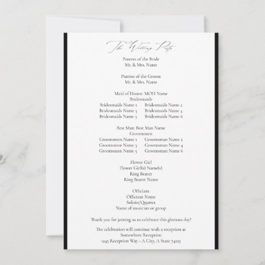 Programme de mariage des Feuilles de palme tropica (Dos)