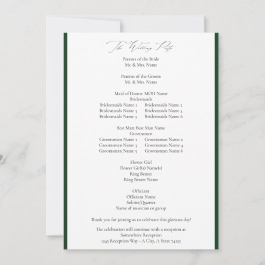 Programme de mariage des Feuilles de palmiers trop (Dos)