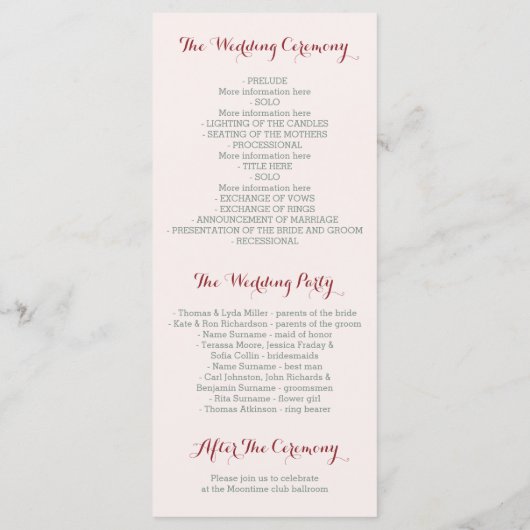 programme de mariage des fleurs d'aquarelle de Bou (Dos)