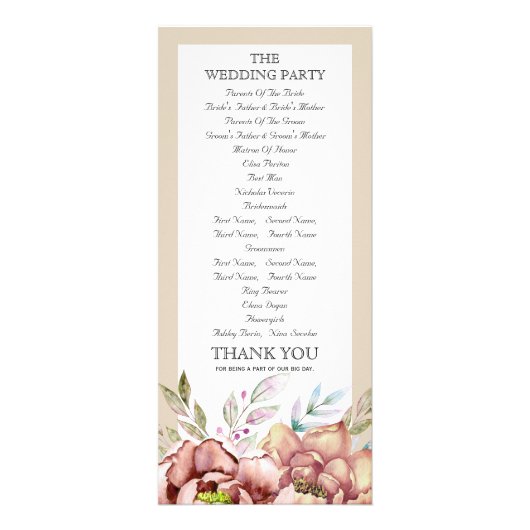 Programme de mariage des fleurs d'aquarelle en ter (Dos)