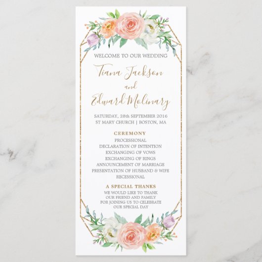 Programme de mariage des fleurs d'aquarelle Geomet (Devant)