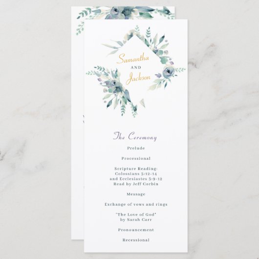 Programme de mariage des fleurs d'aquarelle violet (Devant / Derrière)