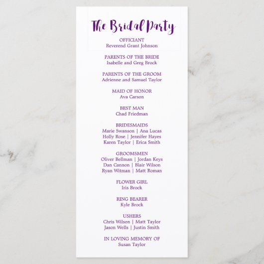 Programme de mariage des fleurs d'aquarelle violet (Dos)