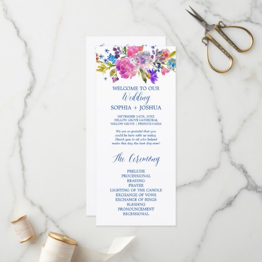 Programme de mariage des fleurs d'aquarelle violet (Devant/Arrière en situation)