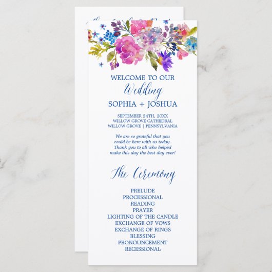 Programme de mariage des fleurs d'aquarelle violet (Devant / Derrière)