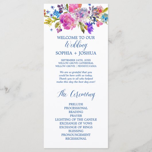 Programme de mariage des fleurs d'aquarelle violet (Devant)