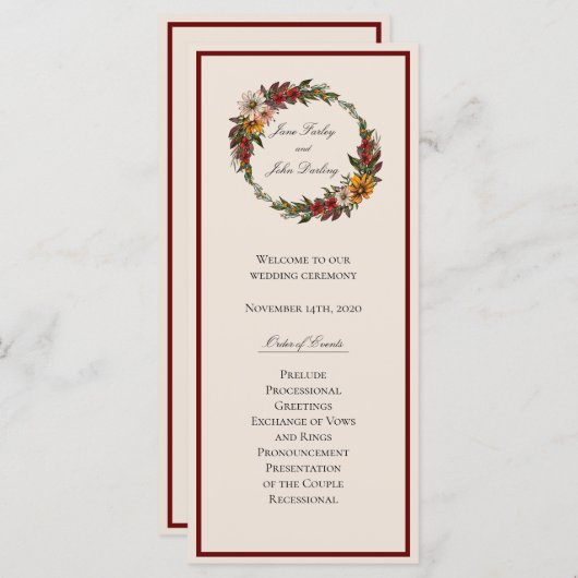 Programme de mariage des fleurs d'automne riches (Devant / Derrière)