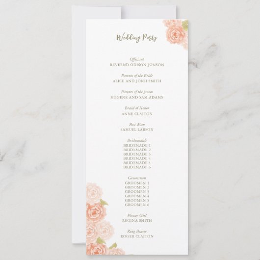 PROGRAMME DE MARIAGE DES FLEURS DE COULEUR D'EAU (Dos)