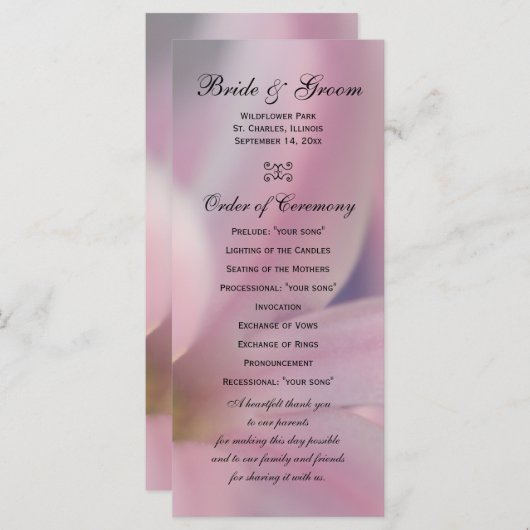 Programme de mariage des fleurs de jacinthe rose (Devant / Derrière)