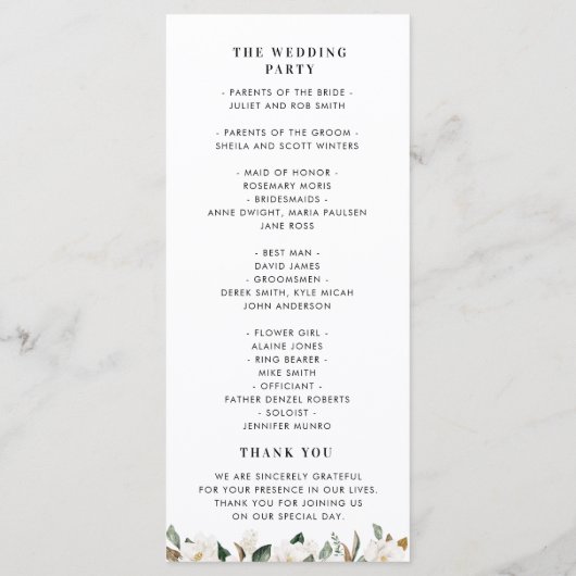 Programme de mariage des fleurs de magnolia d'aqua (Dos)