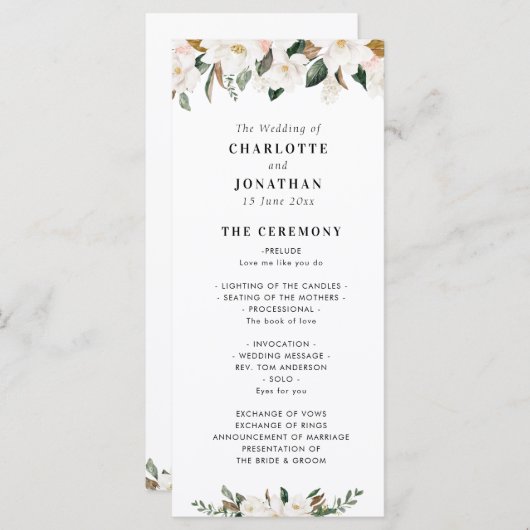 Programme de mariage des fleurs de magnolia d'aqua (Devant / Derrière)