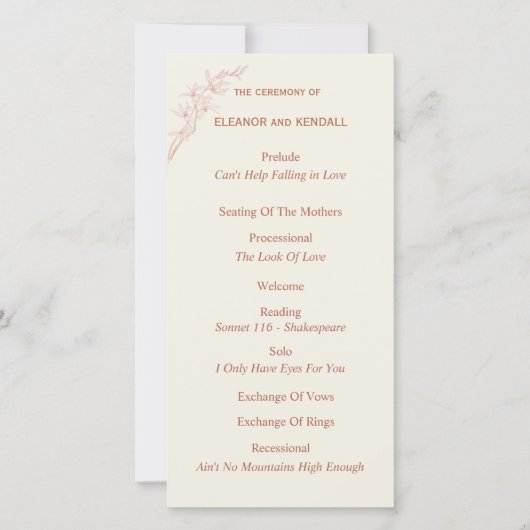 Programme de mariage des fleurs intemporel (Devant)