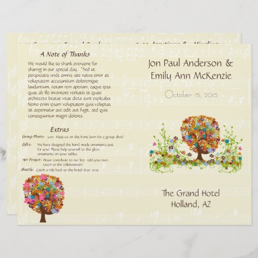 Programme de mariage des fleurs musicales (Devant / Derrière)