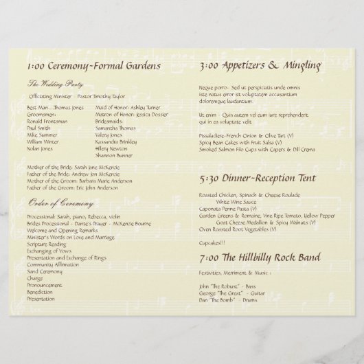 Programme de mariage des fleurs musicales (Dos)