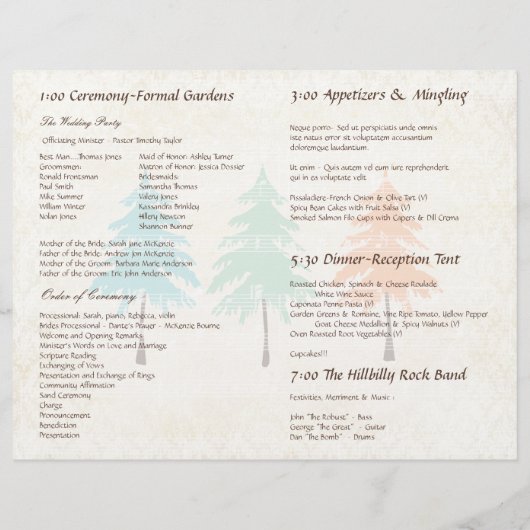 Programme de mariage des fleurs musicales (Dos)