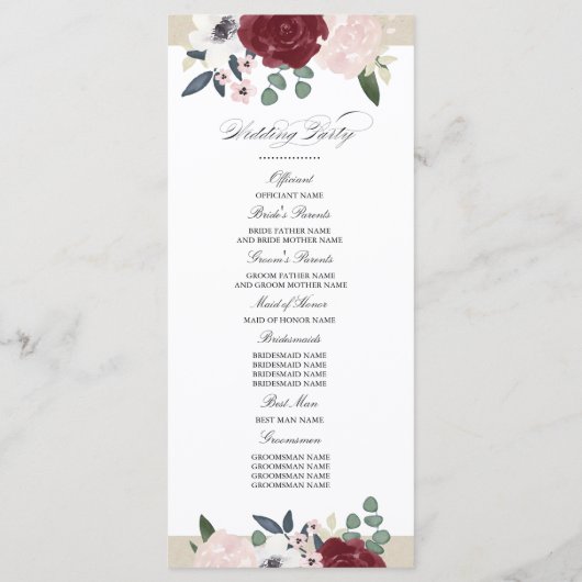 Programme de mariage des fleurs romantiques (Dos)