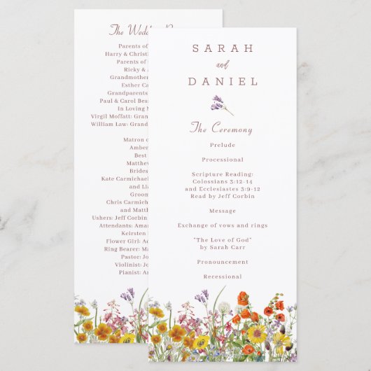 Programme de mariage des fleurs sauvages (Devant / Derrière)