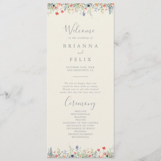 Programme de mariage des Fleurs sauvages multicolo (Devant)