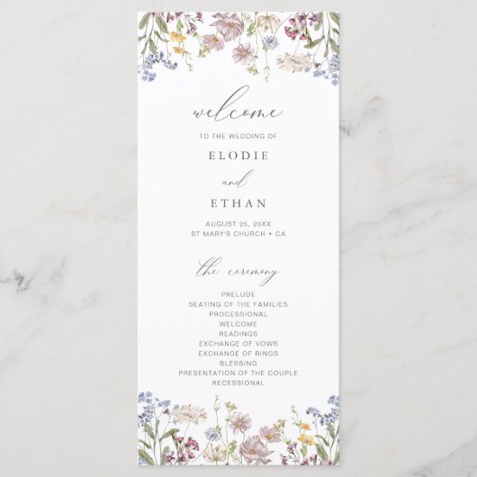Programme de mariage des fleurs sauvages Ordre flo (Devant)