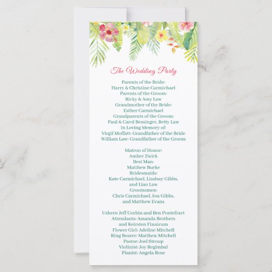 Programme de mariage des fleurs tropicales - Hibis (Dos)