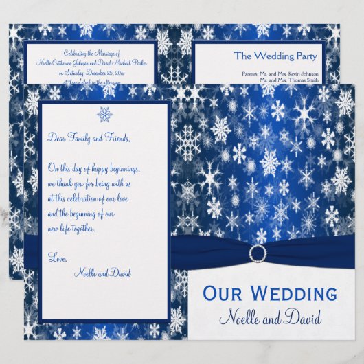 Programme de mariage des flocons de neige bleus et (Devant / Derrière)